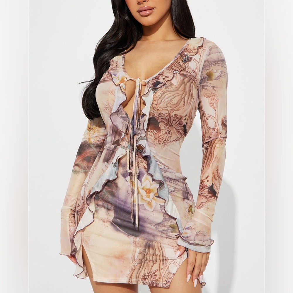 NWT Fashion Nova tan mesh dress